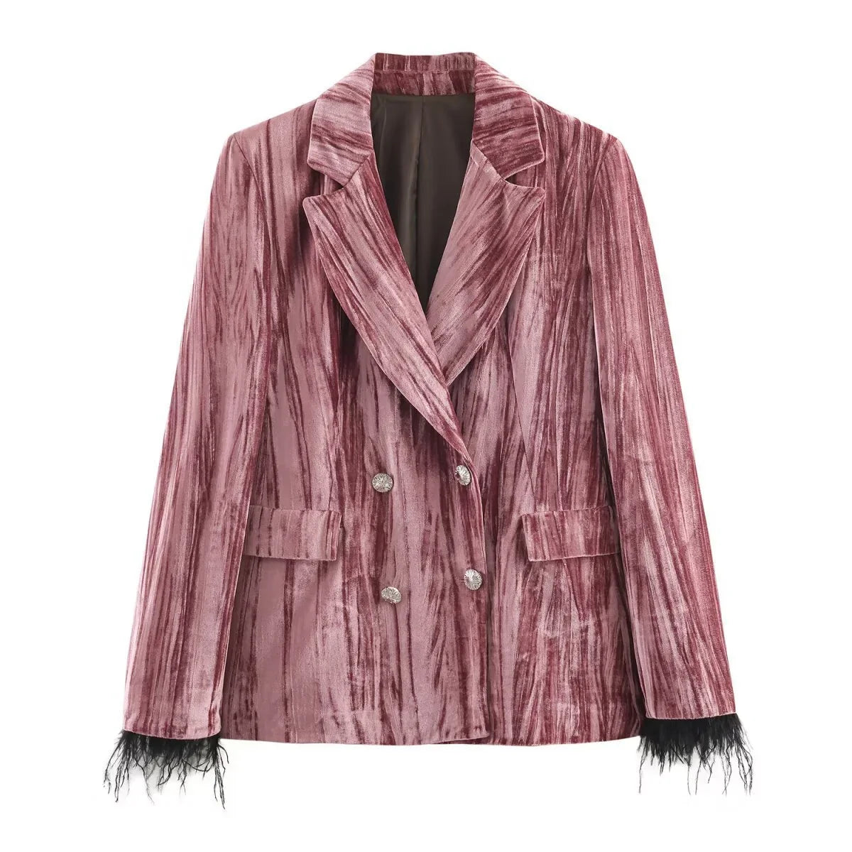 Completo Velluto Donna Rosa con Piume