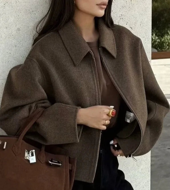 Giacca Effetto Lana Donna con Zip