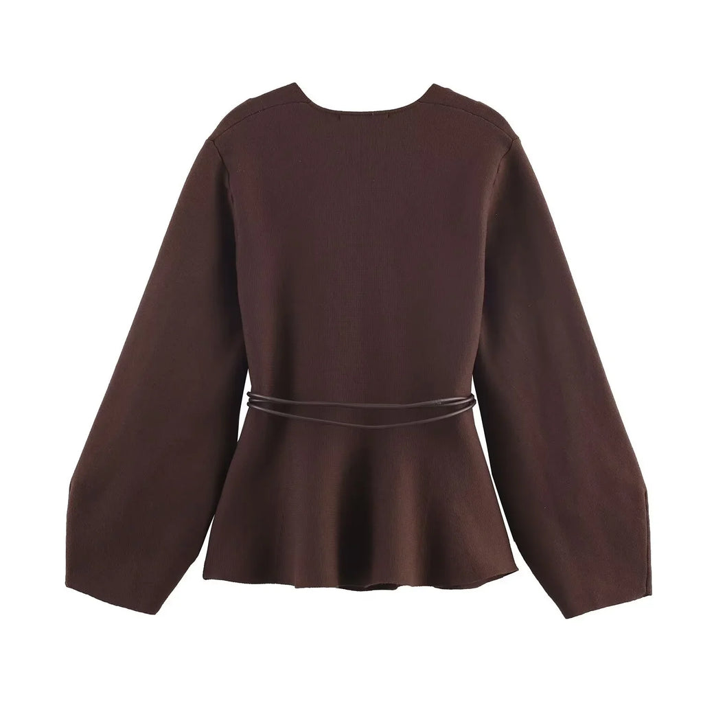 Giacca Kimono Donna con Cintura Marrone