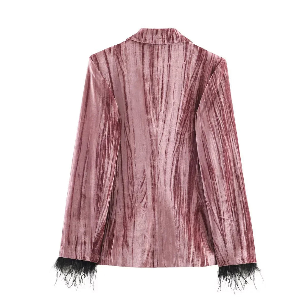Completo Velluto Donna Rosa con Piume